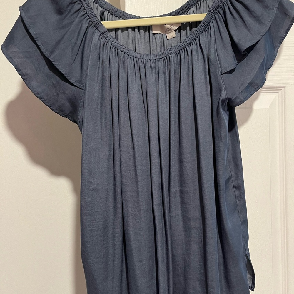 LOFT Blue Relaxed Ruffled Blouse